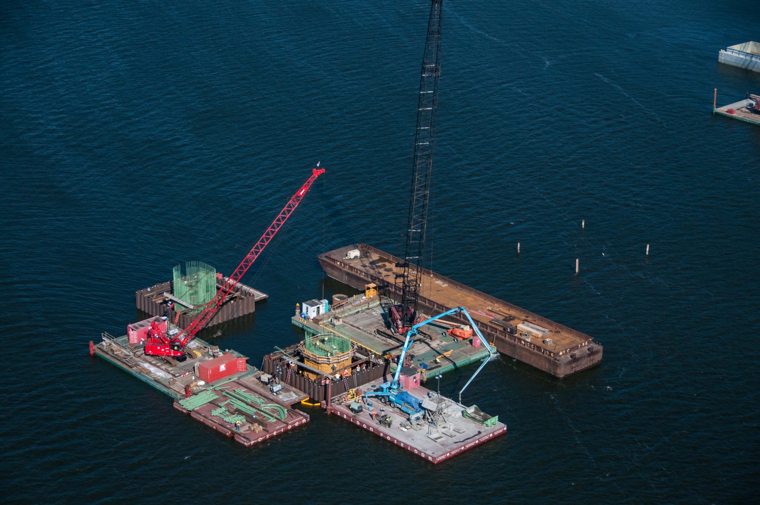 Cofferdam construction in river