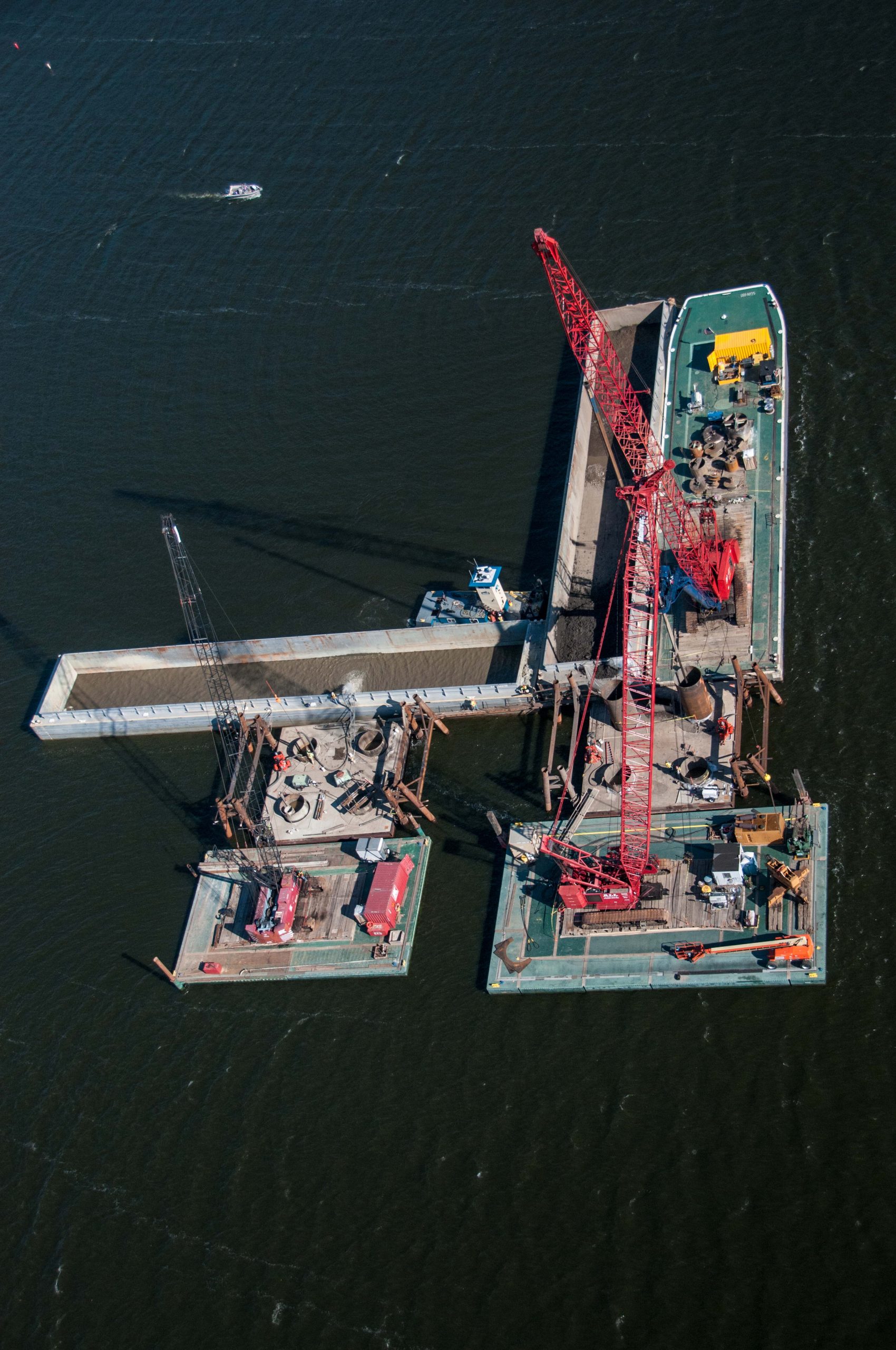 Barge at cofferdam construction
